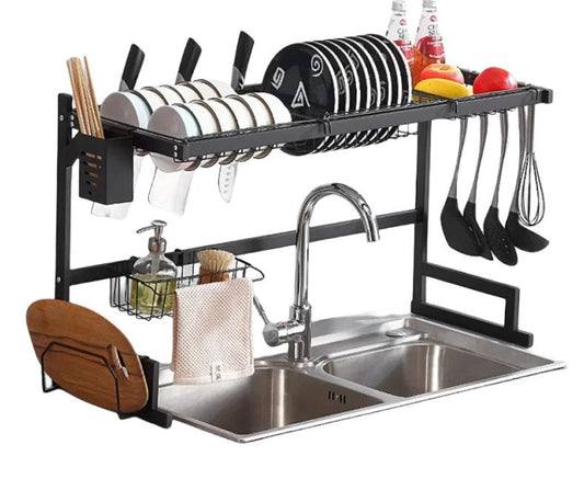 C - RACK DE ESCURRIDOR DE PLATOS y ORGANIZADOR DE UTENSILIOS- ACERO PINTADO DE OSCURO 0.85 X 0.45 X 0.30