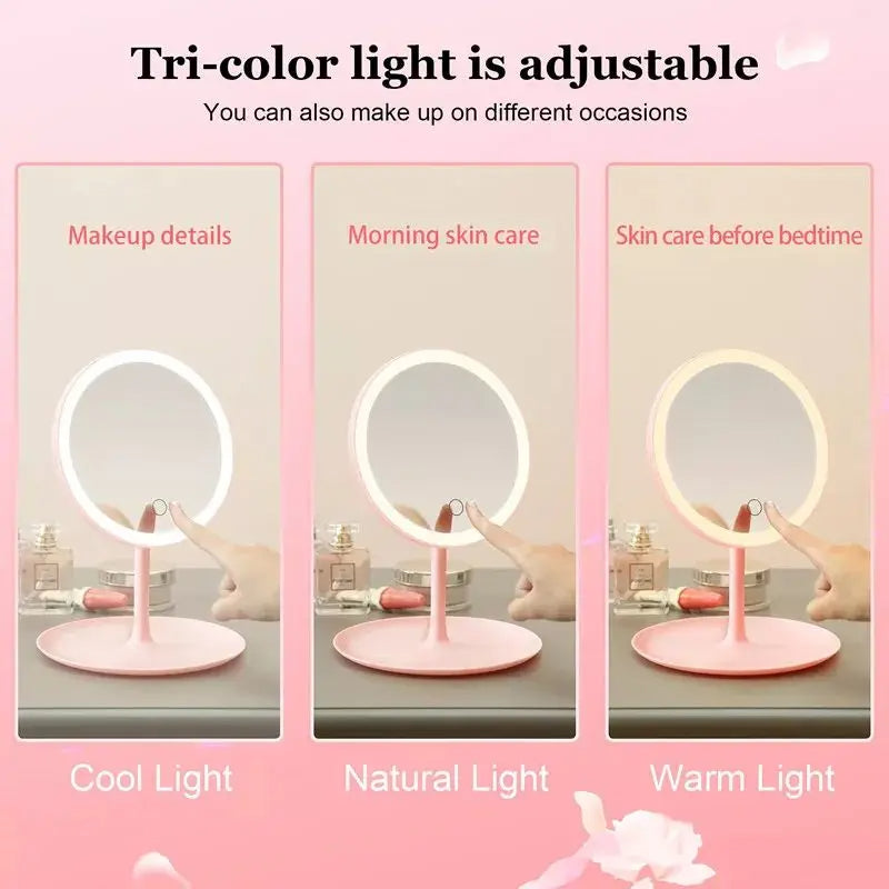 A: Espejo de maquillaje con luz LED ajustable - cargador USB, no usa pilas