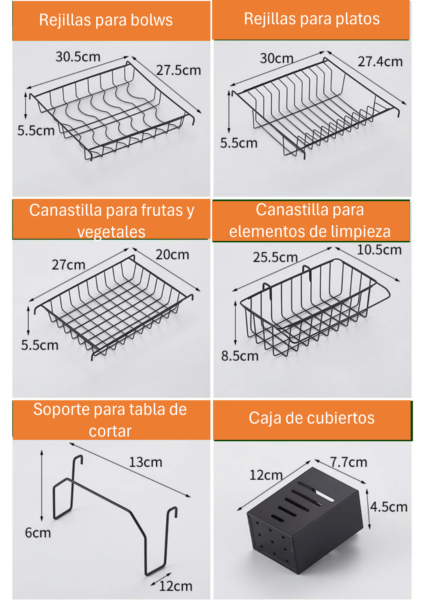 C - RACK DE ESCURRIDOR DE PLATOS y ORGANIZADOR DE UTENSILIOS- ACERO PINTADO DE OSCURO 0.85 X 0.45 X 0.30